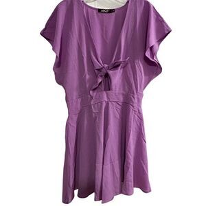 AGQT Women's Medium Purple Tie Front Romper Short Sleeve Casual